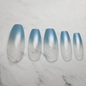 Spring Ombre Custom Press on Nails 20pc set clear light blue ice